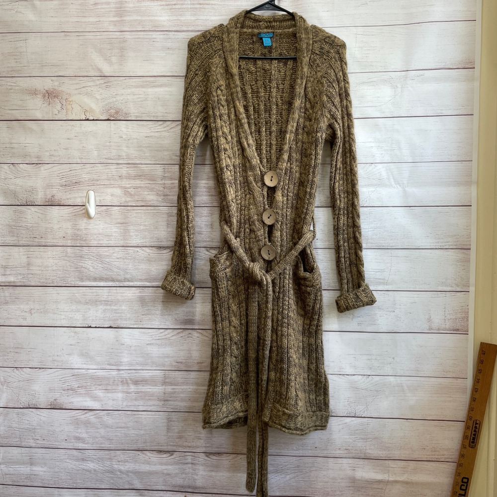 AKUALANI WOOL BLEND LONGLINE SWEATER IN TAN